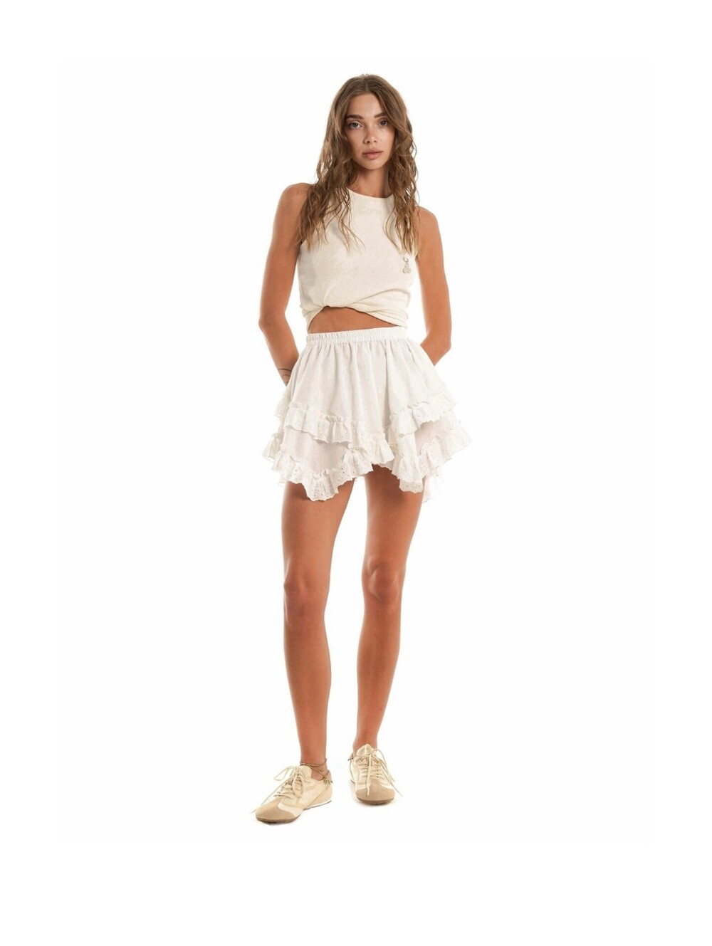 Alice K Women's S Rosie Tiered High Rise White Skirt